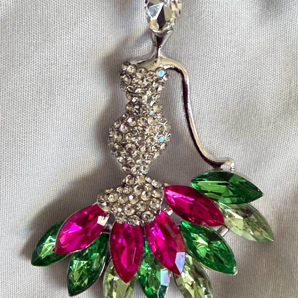 Sparkling Crystal Brooch with Pink and Green Leaves